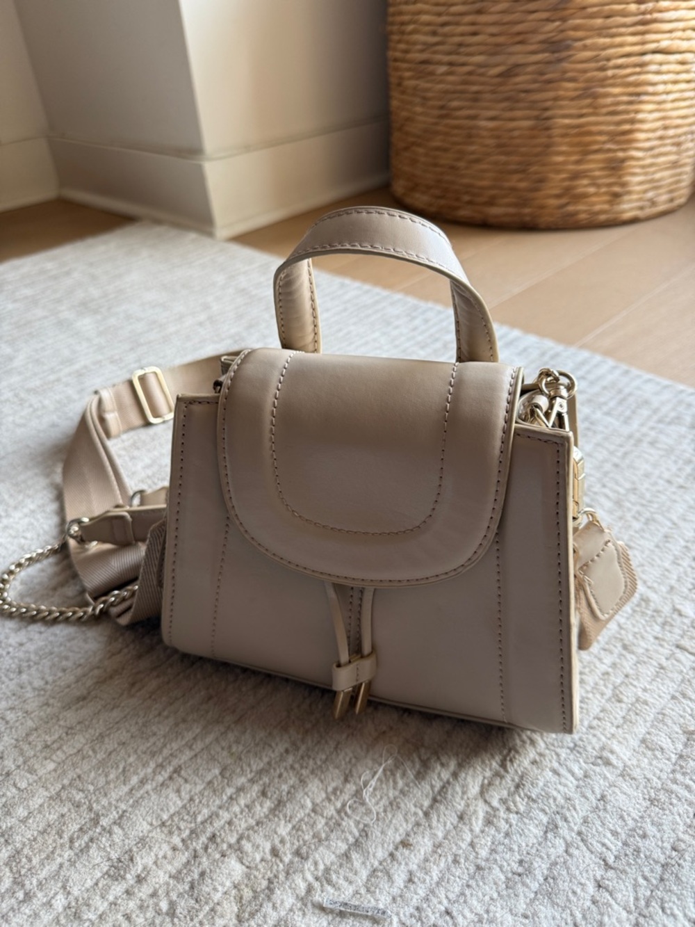 Zara Structured Mini Satchel Handbag in Beige